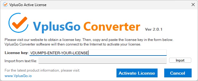 Activate VplusGo Converter software